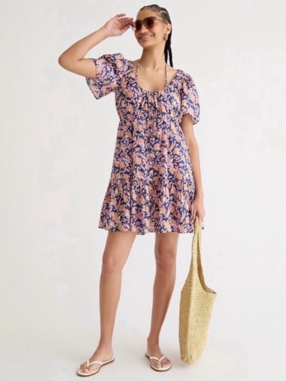J. Crew Button-front Cotton Voile Beach Dress in painted block print